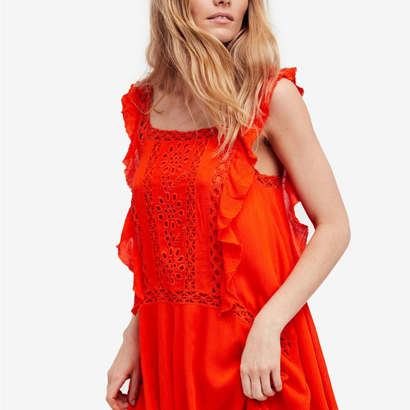 Free People Dresses & Skirts - Free People Priscilla Ruffled Crochet-Trim Dress